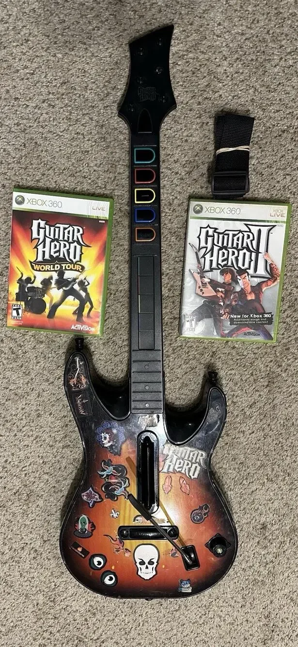Xbox 360 Guitar Hero Bundle w/ 2 Games World Tour GH 2 Tested Fast Shipping